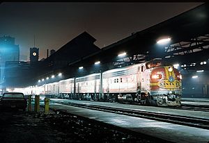 ATSF 16C a F3A with Train -9, The Kansas City Chief at Dearborn Station, Chicago, Illinois on February 5, 1968 (22679383062)