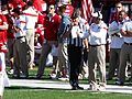 Bo Pelini talking to an official (Nebraska vs. Rutgers, 2014)