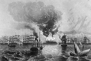 Bombardment of St Jean D'Acre, by Admiral Sir Charles Napier, Nov 3, 1840 (cropped)