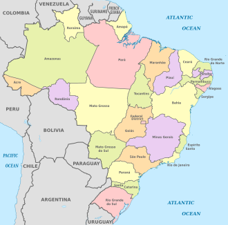 Brazil, administrative divisions (states) - en - colored