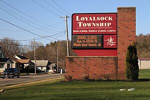 COVID-19 School closure sign in Williamsport, PA, USA