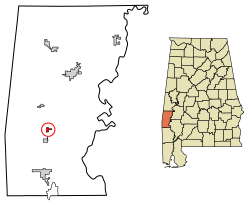 Location of Toxey in Choctaw County, Alabama.