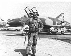 Daniel James, Jr. in front of his McDonnell-Douglas F-4C Phantom