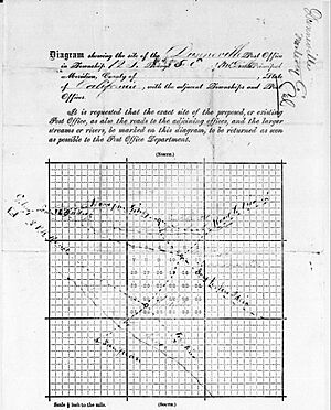 Dunneville California site map accompanying 1874 post office application