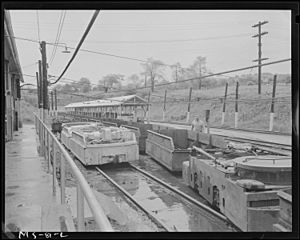 Empty shuttle coal cars. Pittsburgh Coal Company, Westland Mine, Westland, Washington County, Pennsylvania. - NARA - 540260