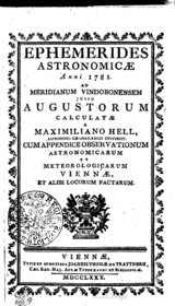 Ephemerides Astronomicae 1781 Vindobonensem title page