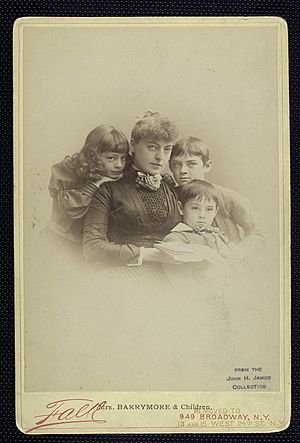 Georgie Drew Barrymore and children, Ethel, Lionel and John. NYPL 78234