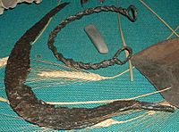 Iron sickle, torc and adze