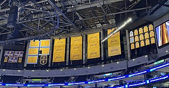 Lakers banners & retired jerseys 2024