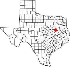 Map of Texas highlighting Freestone County