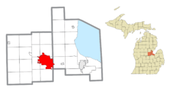 Location within Bay County (right) and Midland County (left)