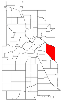 Location of Prospect Park neighborhood within the U.S. city of Minneapolis