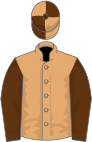 Fawn, brown sleeves, quartered cap, brown pompom