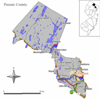 Map of Paterson in Passaic County. Inset: Passaic County's location in New Jersey.