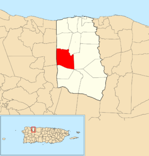 Location of Piedra Gorda within the municipality of Camuy shown in red