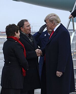 President Donald Trump greets Utah Governor Gary Herbert (cropped)