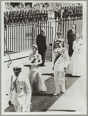 Queen Elizabeth II at the opening of NSW Parliament - Royal Visit, 1954 (12108501385)