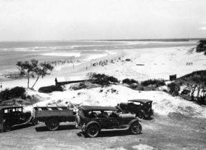 Queensland State Archives 1105 View of Beach showing Bribie Island and entrance to Pumicestone Channel Caloundra December 1930