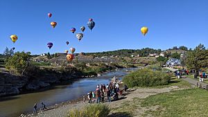 San Juan River at Pagosa Springs with balloons