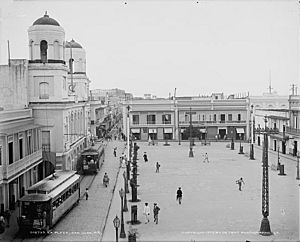Tramway in front of City Hall in Plaza de Armas, Old San Juan