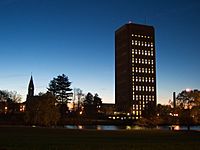 Umass Amherst Chapel & Library in the evening