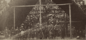 A group of Conibo natives photographed by Charles Kroehle near the Ucayali River