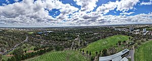 Aerial panorama of Parkville, and the Melbourne Zoo