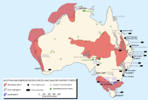 Australian Energy resources and major export ports map