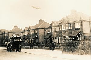 Burnley road c1915 with Zeppelin