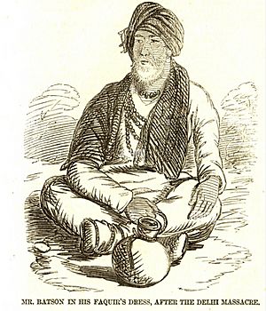 Dr Batson in faquir dress after Delhi Massacre, India, Indian Rebellion, Mutiny views, Sepoy Mutiny, old vintage 1800s steel engraving