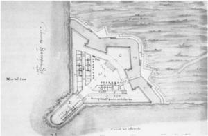 Drawing for a Fort at the Mouth of the Strait of Magellan by Tiburcio Spanoqui circa 1584