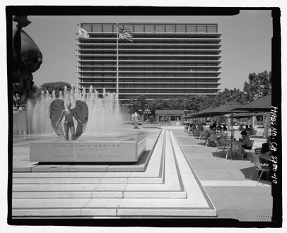 Exterior plaza detail view, facing west. - Los Angeles Music Center, 135 North Grand Avenue, Los Angeles, Los Angeles County, CA HABS CA-2780-10