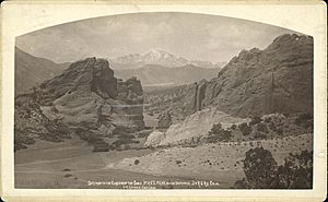 Gateway to the Garden of the Gods, Pike's Peak in the Distance, D. & R.G. Ry., Colo, C.R. Savage, Salt Lake