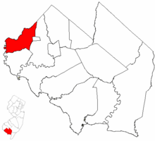 Stow Creek Township highlighted in Cumberland County. Inset map: Cumberland County highlighted in the State of New Jersey.