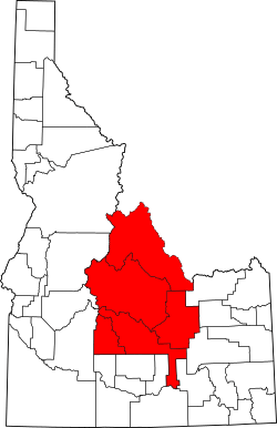 Map of Idaho highlighting Central Idaho