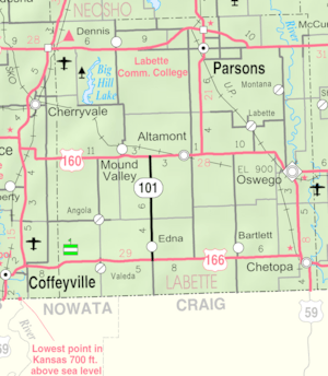 KDOT map of Labette County (legend)