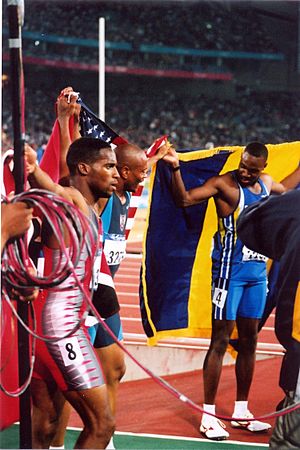 Mens 100m medalists, Sydney2000