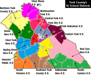 More Color Map of York County Pennsylvania School Districts