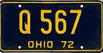 Ohio 1972 license plate - Number Q 567.jpg