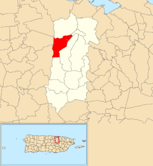 Location of Pájaros within the municipality of Bayamón shown in red