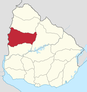 Location of Paysandú, in red, in Uruguay