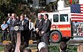 President George W. Bush speaks during a ceremony held to honor the gift of a new firetruck for the city of New York
