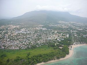 View from the air of Puerto Plata and the Isabel de Torres mountain