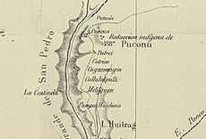 Reducción Indigena de Puconu en el Mapa de la Expedicion de Francisco Vidal Gormaz