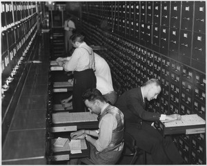 Social Security, "Part of the biggest bookeeping job in the world, Filing workers' applications for social security... - NARA - 195882