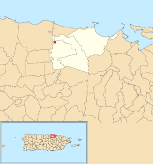 Location of Toa Baja barrio-pueblo within the municipality of Toa Baja shown in red