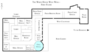 White House West Wing - 1st Floor with the Oval Office highlighted