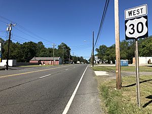 2018-09-16 12 30 23 View west along U.S. Route 30 (White Horse Pike) just west of Atlantic County Route 623 (Elwood Road) in Mullica Township, Atlantic County, New Jersey