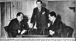 José Raúl Capablanca giving a 30 board simul in Berlin, June 1929