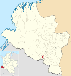 Location of the municipality and town of Aldana in the Nariño Department of Colombia.